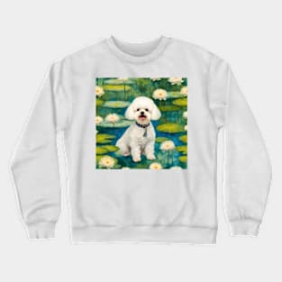 Bichon Frise on Lily Pond Impressionism Crewneck Sweatshirt